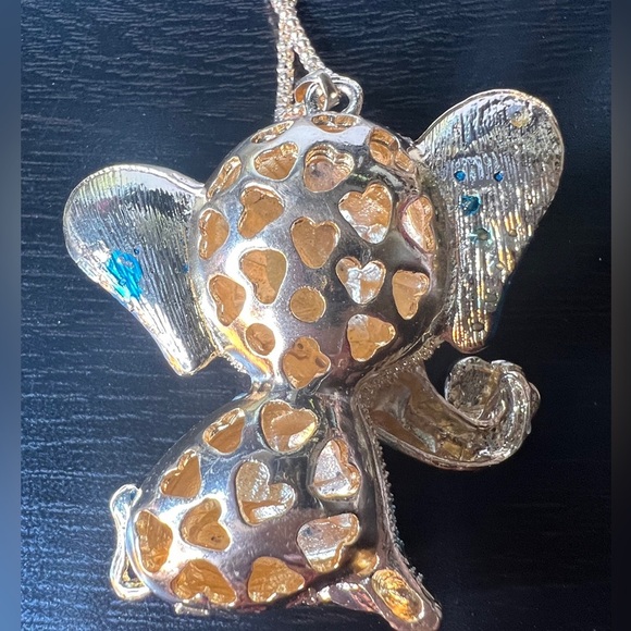 🐘 NWT! Blue Rhinestone Elephant Delivering ❤️ Necklace - Picture 5 of 8